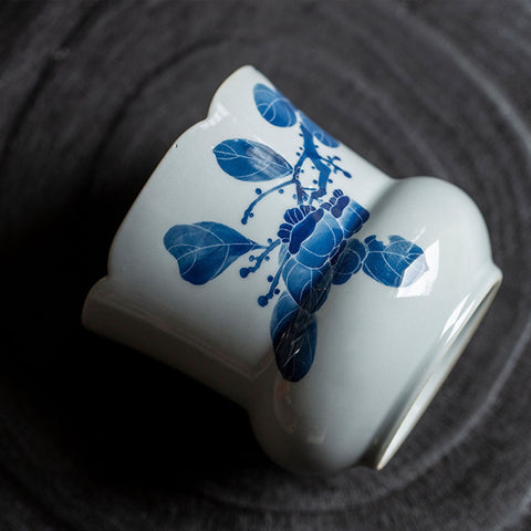 Hand painted Blue and White Vase Raw Ceramic, Ikebana Vase - theTeaCloud