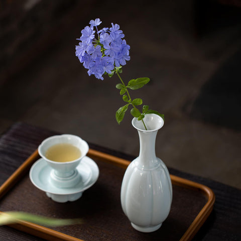 Handmade Shadow Celadon Porcelain Vase/ Flower Arrangement/ Living Room Decorations - theTeaCloud