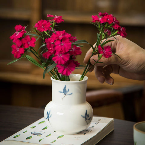 Orchid White Glazed Ceramic Vase, Porcelain Flower Vase, Countertop Decor - theTeaCloud