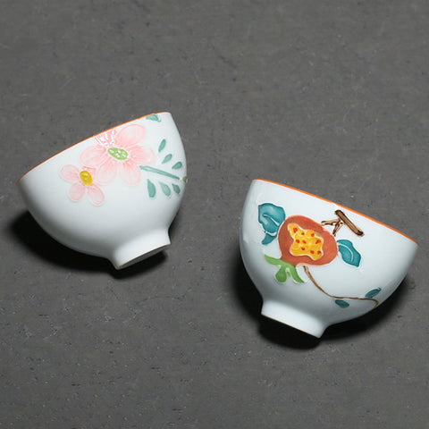 Handmade Flower Relief Carving Ceramic Teacup, Espresso Cup, Sake Cup Sets, Set of 6 with Gift Package - theTeaCloud