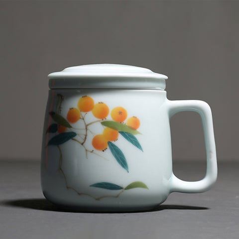 Hand Painted Ceramic Tea Mugs with Lid and Tea Strainer - theTeaCloud