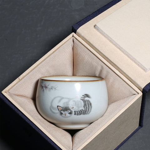 Cat Graphic Ceramic Tea Cup and Sets with Gift Box