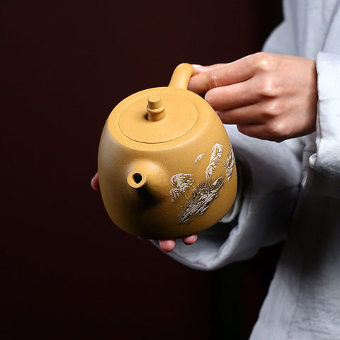 Yixing Zisha Clay Teapot with hand painted graphics, Large Capacity Teapot 500ml/17oz - theTeaCloud