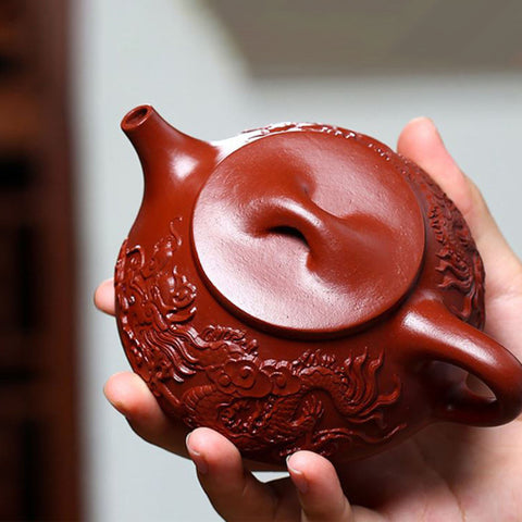 Handmade Yixing Zisha Clay Teapot, Carved Two Dragons Style - theTeaCloud