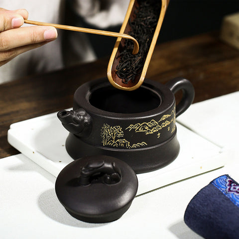 Handmade Yixing Zisha Teapot, Traditional Chinese Clay Teapot with Dragon Tail handle - theTeaCloud