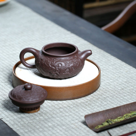 Handmade Yixing Zisha Clay Teapot, Relief Carving Dragon Graphic - theTeaCloud