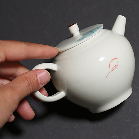 Hand Painted Mini Lotus Graphic Porcelain Tea Set, 1 Teapot with 2 Teacups, Gift Package - theTeaCloud