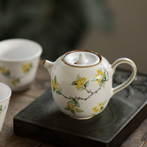 Hand Painted Osmanthus Ceramic Tea Pot, Osmanthus Ceramic Tea Cup - theTeaCloud