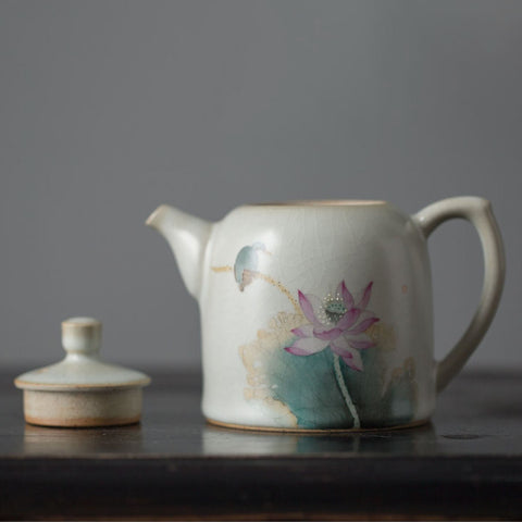 Hand Painted Lotus and Bird Chinese Teapot and Teacup - theTeaCloud