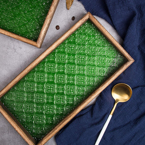 Handmade Wood and Glass Serving Tray/ Tea Tray - theTeaCloud