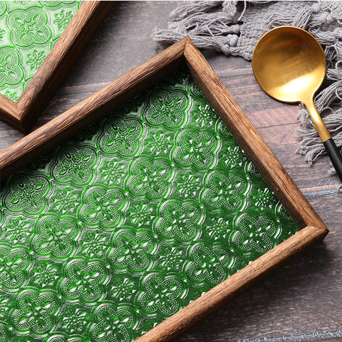 Handmade Wood and Glass Serving Tray/ Tea Tray