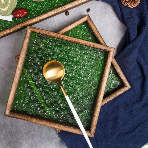 Handmade Wood and Glass Serving Tray/ Tea Tray