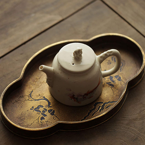 Handmade Brass Tea Tray/Serving Tray, Vintage Oriental Style with Flower Shape