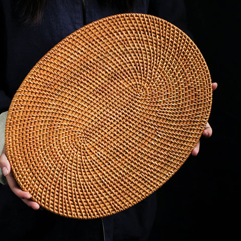 Handmade Woven Rattan Coaster Table Mat, Round Shape, Oval Shape - theTeaCloud