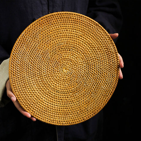 Handmade Woven Rattan Coaster Table Mat, Round Shape, Oval Shape