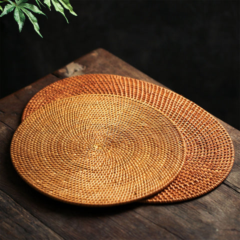 Handmade Woven Rattan Coaster Table Mat, Round Shape, Oval Shape - theTeaCloud