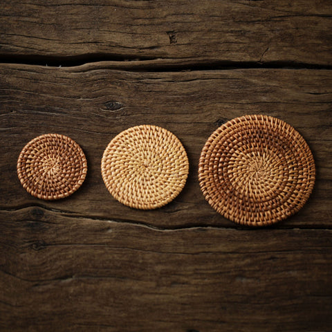 Handmade Woven Rattan Coaster, Set of 6 with holder