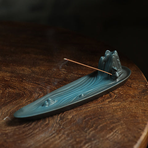 Hand Crafted Green Mountain Ceramic Incense Holder, Home Decor - theTeaCloud