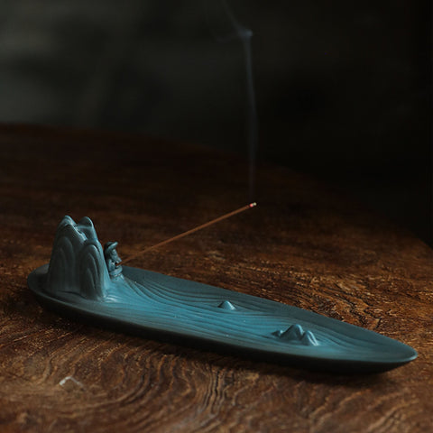 Hand Crafted Green Mountain Ceramic Incense Holder, Home Decor - theTeaCloud