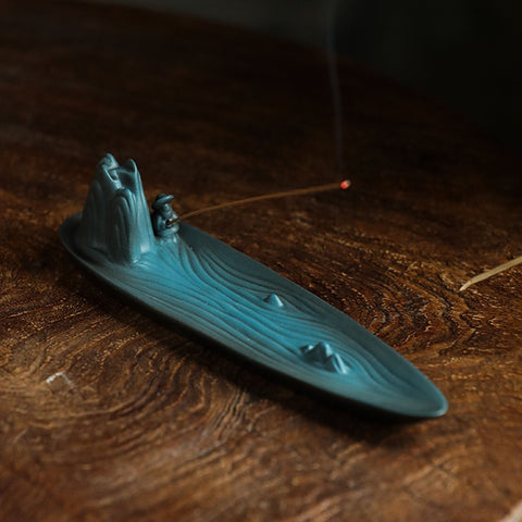 Hand Crafted Green Mountain Ceramic Incense Holder, Home Decor - theTeaCloud