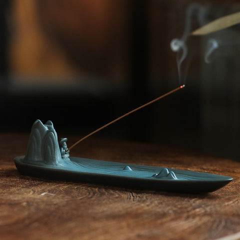 Hand Crafted Green Mountain Ceramic Incense Holder, Home Decor - theTeaCloud