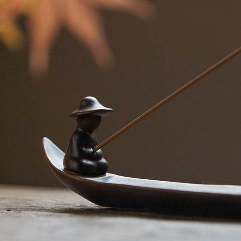 Hand Crafted Chinese Fisherman Ceramic Incense Holder