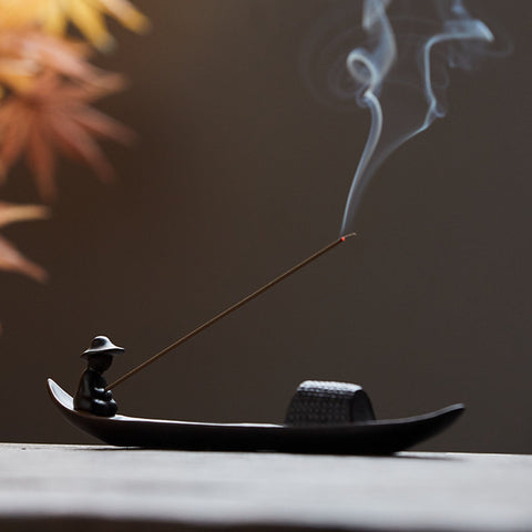 Hand Crafted Chinese Fisherman Ceramic Incense Holder