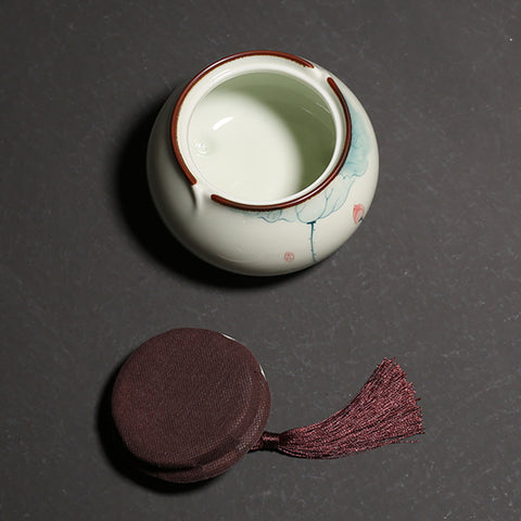 Hand Painted Lotus Graphic Ceramic Tea/Snack Canister - theTeaCloud