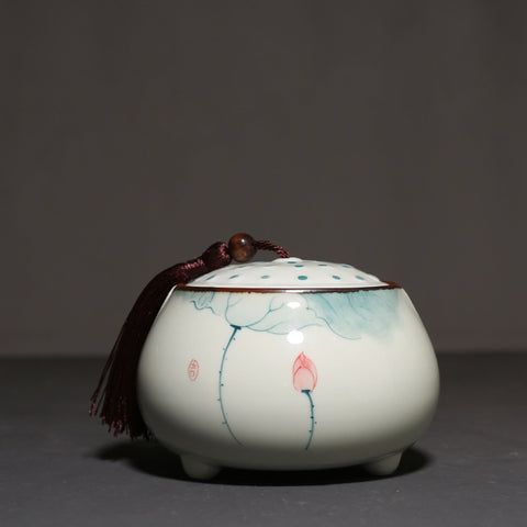 Hand Painted Lotus Graphic Ceramic Tea/Snack Canister - theTeaCloud