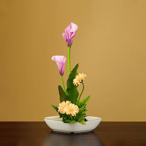 Diamond Shape Ceramic Ikebana Vase with Gold Rim, Japanese Style