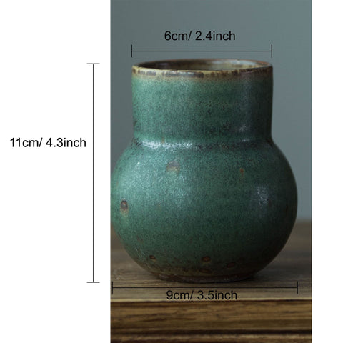 Handmade Ceramic Vase, traditional Japanese Green Vintage Style