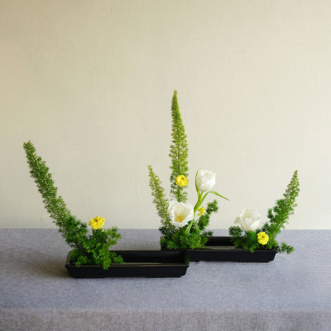 Rectangular Ceramic Ikebana Vase/Japanese Flower Arrangement/Large Kenzan Flower Frog Included, Black and White Color - theTeaCloud