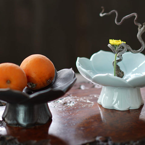 Detachable Mini Ceramic Ikebana Vase/Japanese High Stem Style Flower Arrangement/Snack Plate - theTeaCloud