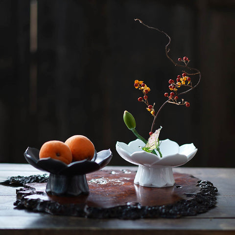 Detachable Mini Ceramic Ikebana Vase/Japanese High Stem Style Flower Arrangement/Snack Plate - theTeaCloud