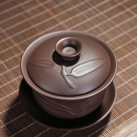 Bamboo Leaf Zisha Clay Gaiwan Set, 135ml Capacity