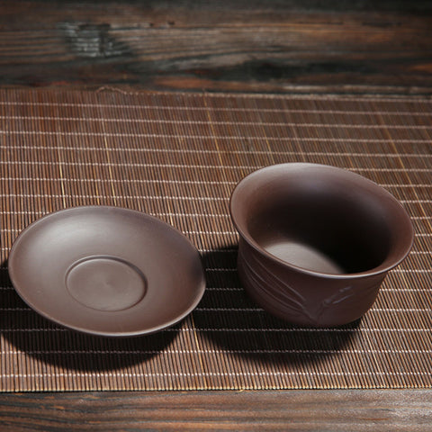 Bamboo Leaf Zisha Clay Gaiwan Set, 135ml Capacity