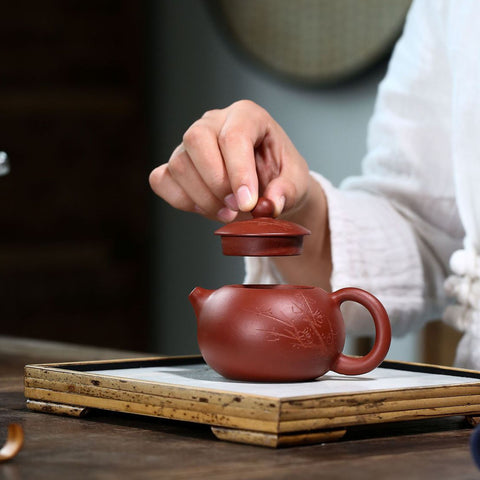 Handmade Yixing Zisha Teapot, Traditional Chinese Da Hong Pao Red Clay Xishi Teapot, - theTeaCloud