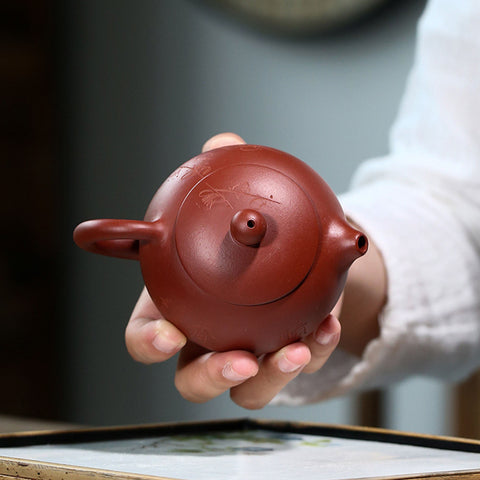 Handmade Yixing Zisha Teapot, Traditional Chinese Da Hong Pao Red Clay Xishi Teapot, - theTeaCloud