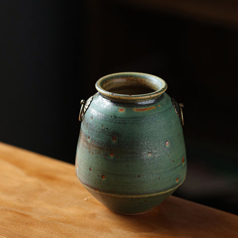 Handmade Ceramic Flower Pot/ Ikebana Vase, Green Vintage Color and White Color