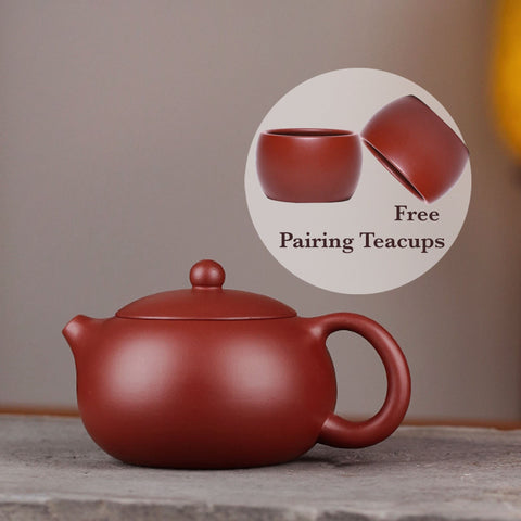 Handmade Yixing Zisha Teaset, Chinese Zhu Ni/ Red Clay Teapot in Xishi Style with Pairing Cups, 150ml, 190ml, 270ml Capacity - theTeaCloud