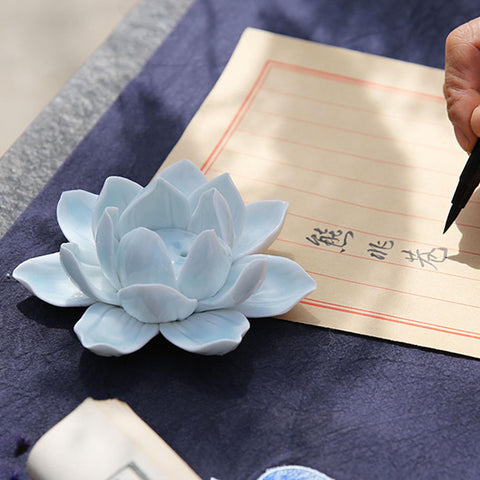 Hand Crafted White Lotus Flower Porcelain Incense Holder, Tea Table Decor - Small and Large Sizes, Gift Package available - theTeaCloud