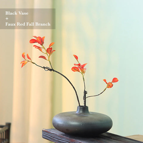Ceramic Mini Zen Style Vase, Adjustable Faux Flower Branch Included - theTeaCloud