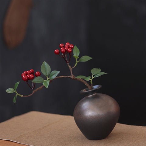 Ceramic Zen Style Vase, Adjustable Faux Flower Branch Included, Two Colors