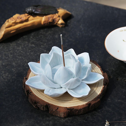 Hand Crafted White Lotus Flower Porcelain Incense Holder, Tea Table Decor - Small and Large Sizes, Gift Package available