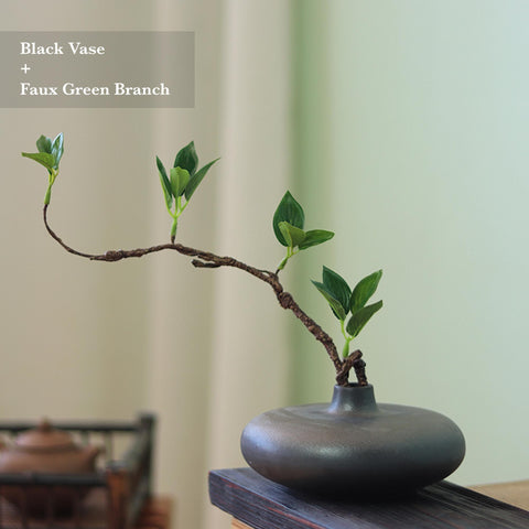Ceramic Mini Zen Style Vase, Adjustable Faux Flower Branch Included - theTeaCloud