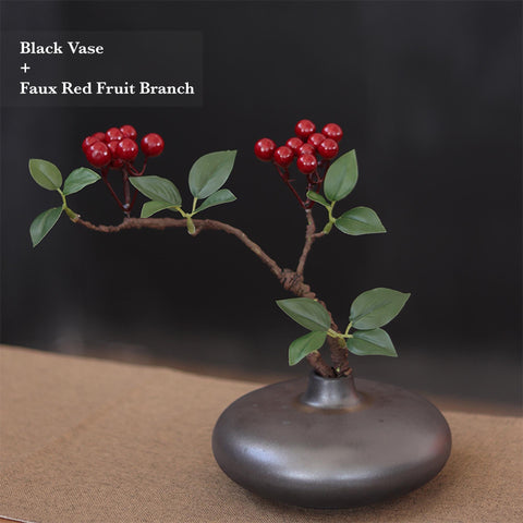 Ceramic Mini Zen Style Vase, Adjustable Faux Flower Branch Included - theTeaCloud