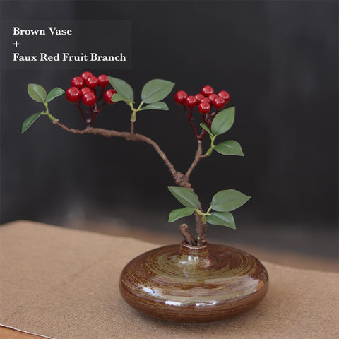Ceramic Mini Zen Style Vase, Adjustable Faux Flower Branch Included - theTeaCloud