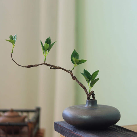Ceramic Mini Zen Style Vase, Adjustable Faux Flower Branch Included - theTeaCloud