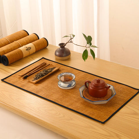 Handwoven Raffia Tea Table Cloth with Cotton Hemming in Traditional Japanese Style, Tea Mat, Tea Set Accessory, Table Runners