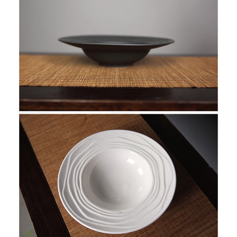 Artistic Curved Line Ikebana Plate, Japanese Zen-inspired Floral Arrangement, Zen-style Floral Art Display - theTeaCloud